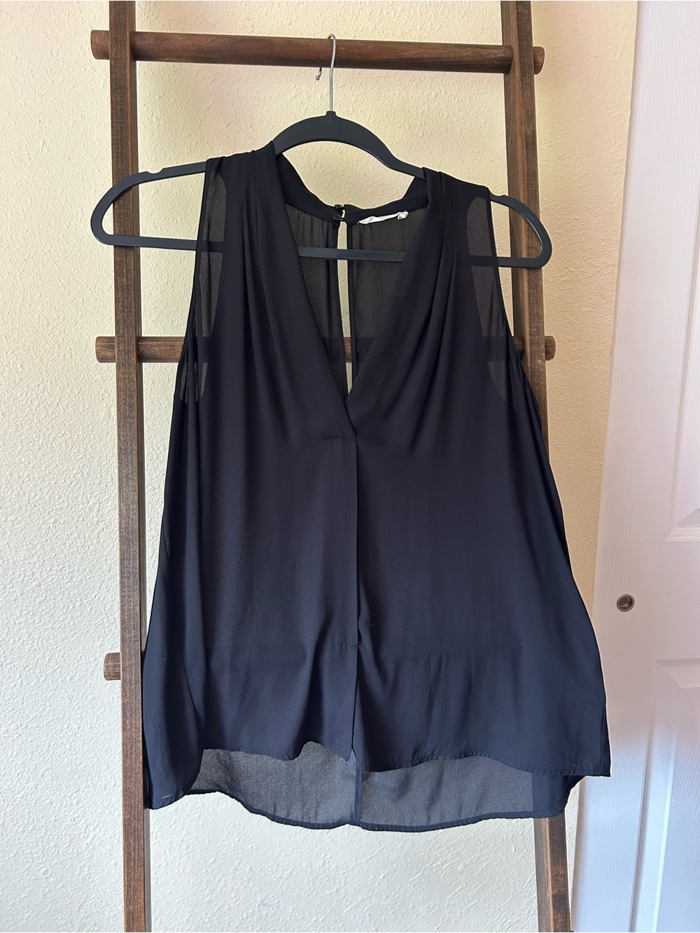 Lush Black V-Neck Sleeveless Sheer-Back Camisole